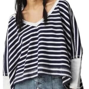 We the Free People Main Squeeze Cropped Navy Stripped Sweatshirt - Size - Medium